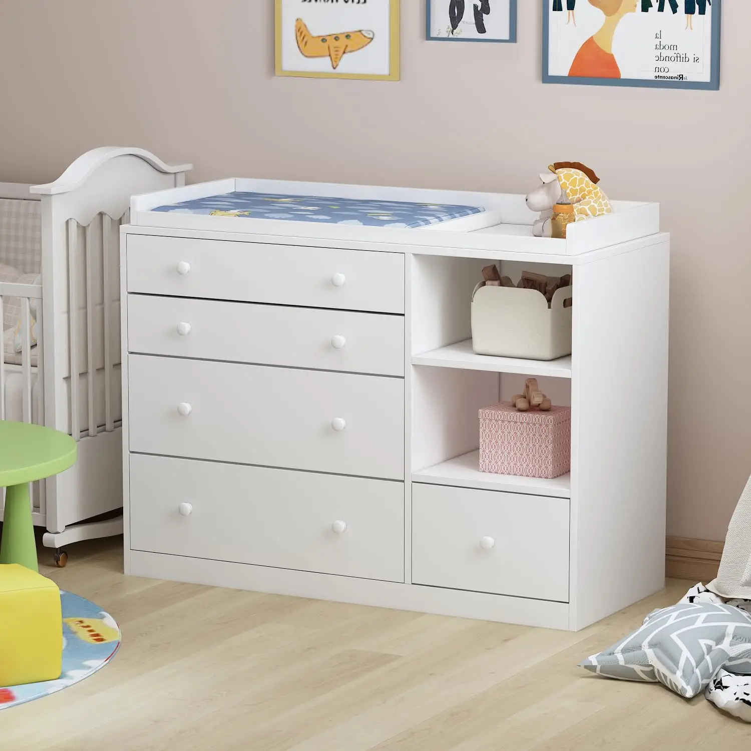 Baby Nursery Chest Of Drawers - 유아용 서랍장, 흰색 침실용 서랍장(5단 서랍