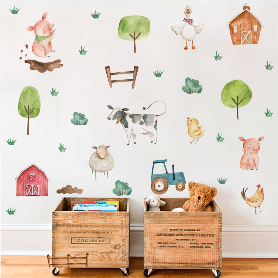 Baby Nursery Furniture - Boho 수채화 귀여운 농장 동물 돼지
