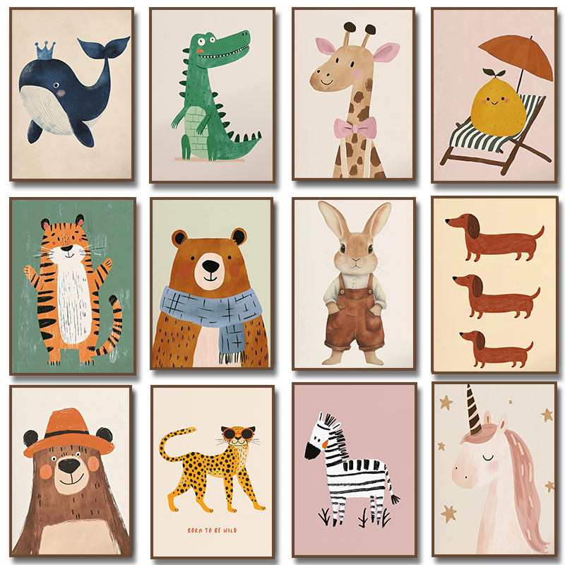 Baby Nursery Giraffe - 귀여운 동물 일러스트 포스터 유니콘 곰