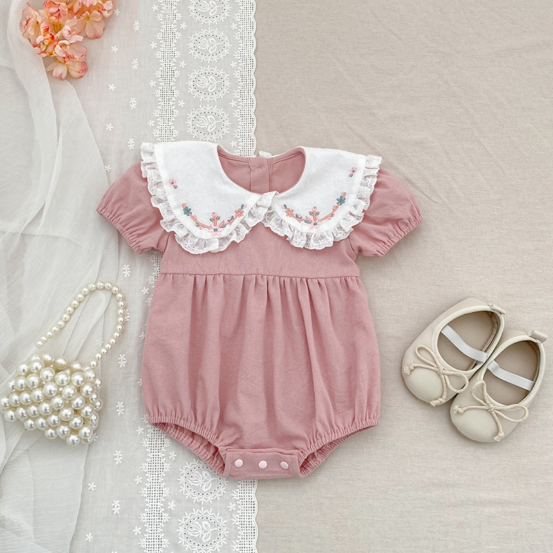 Baby Nursery Embroidery - 0-24M 신생아 아기 소녀 핑크 Romper