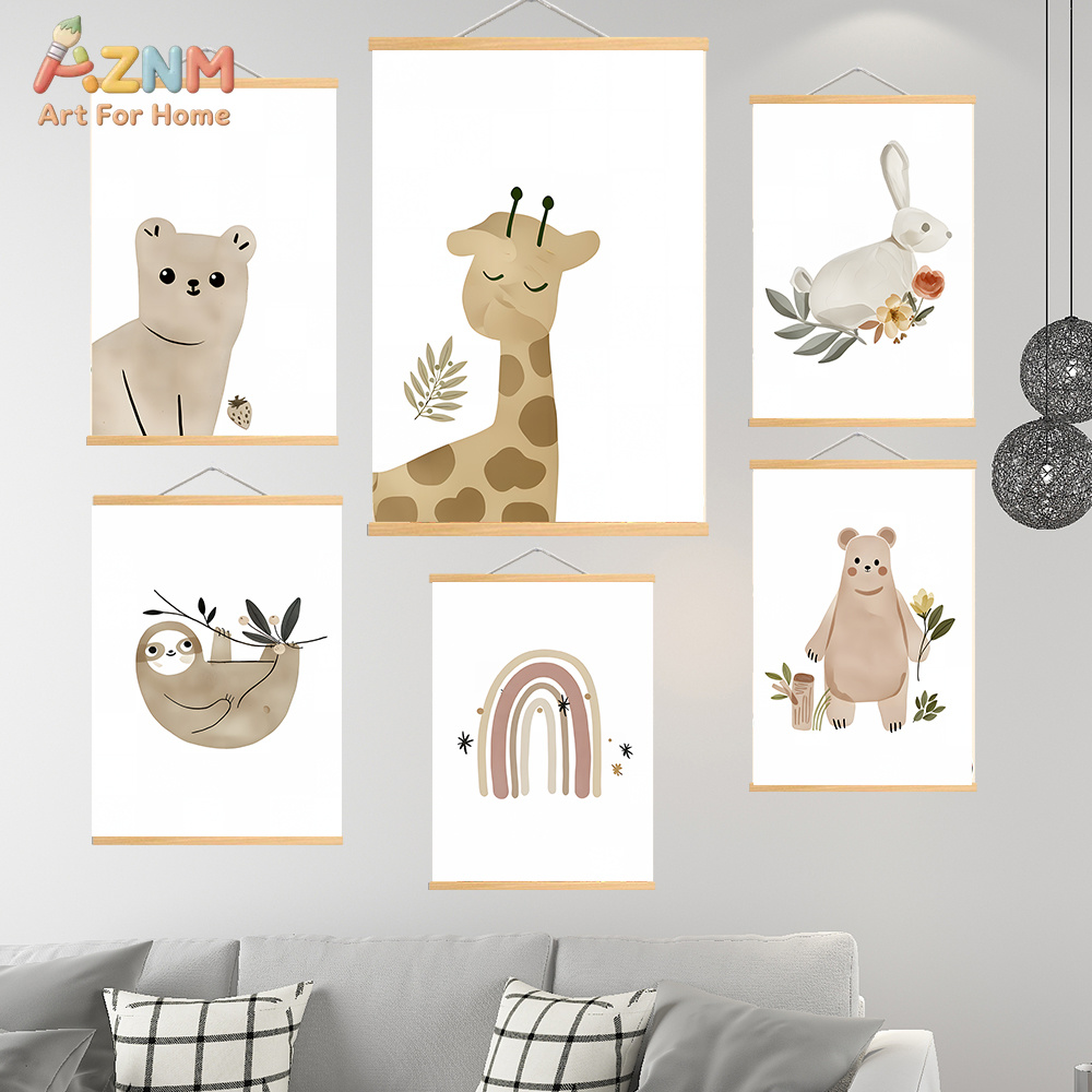 Baby Nursery Giraffe - AZNM 중립 보헤미안 사파리 동물 캔버스