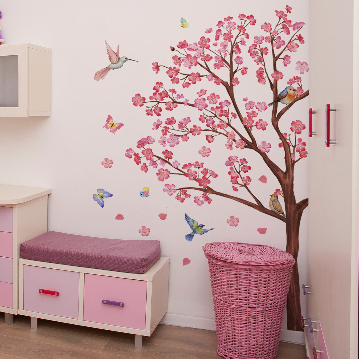 Baby Nursery Accessories - 수채화 새 꽃 벽 스티커 거실