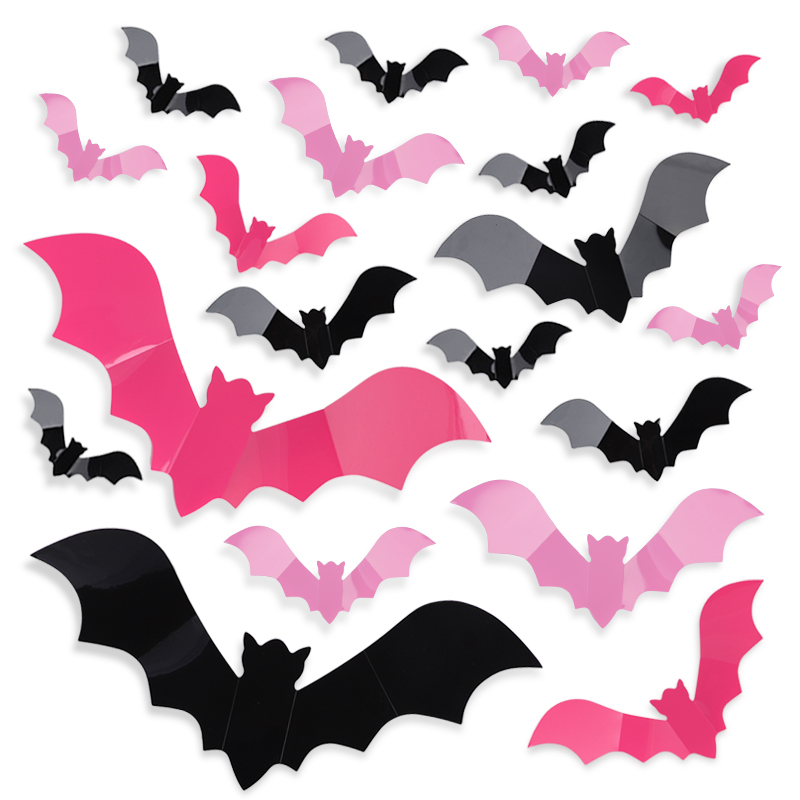 Baby Nursery Decals - 24/48개 할로윈 핑크 박쥐 창문 스티커