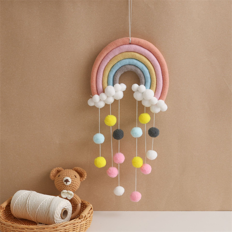 Baby Nursery Garland - 노르딕 펠트 직조 무지개 헤어볼 가랜드