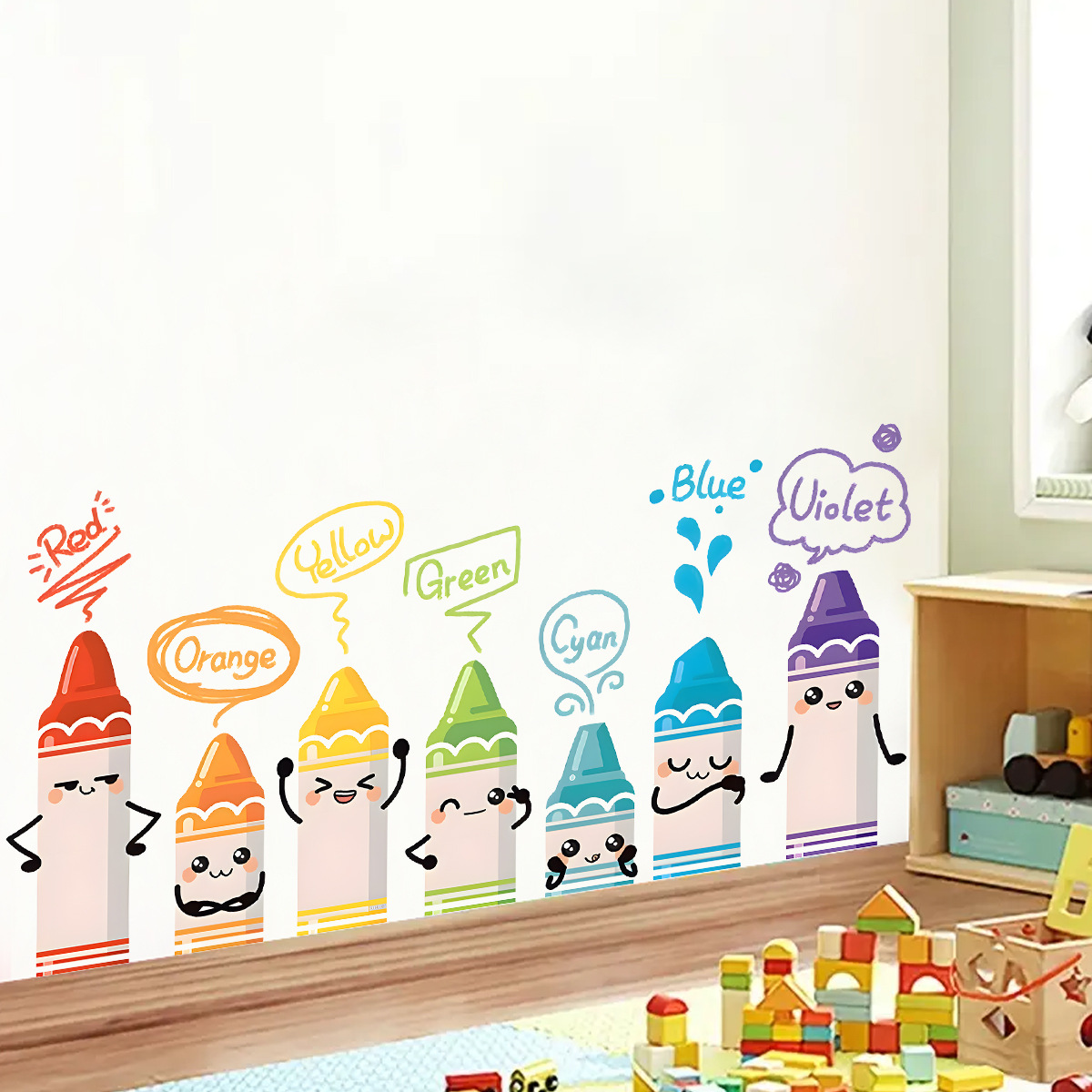 Baby Nursery Furniture - 만화 귀여운 다채로운 크레용 패턴 벽