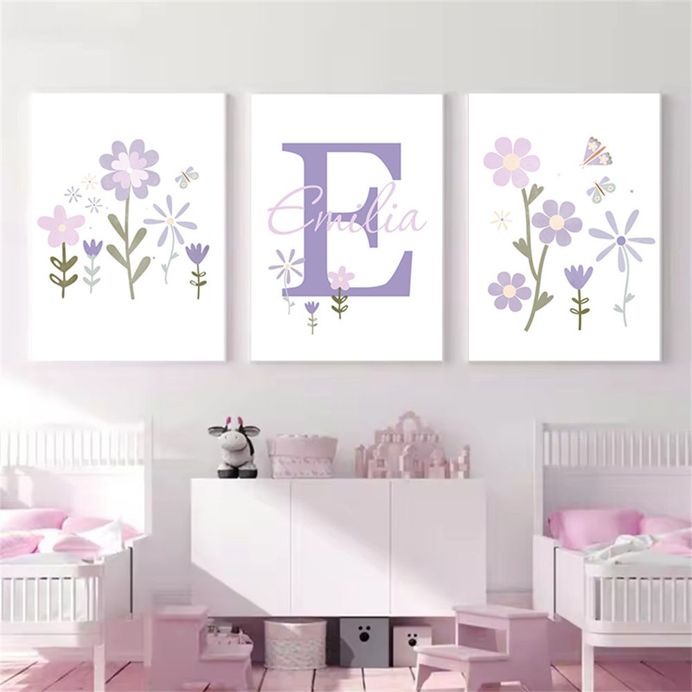Baby Nursery Name Wall Art - 아기 소녀 이름 맞춤 포스터 보라색