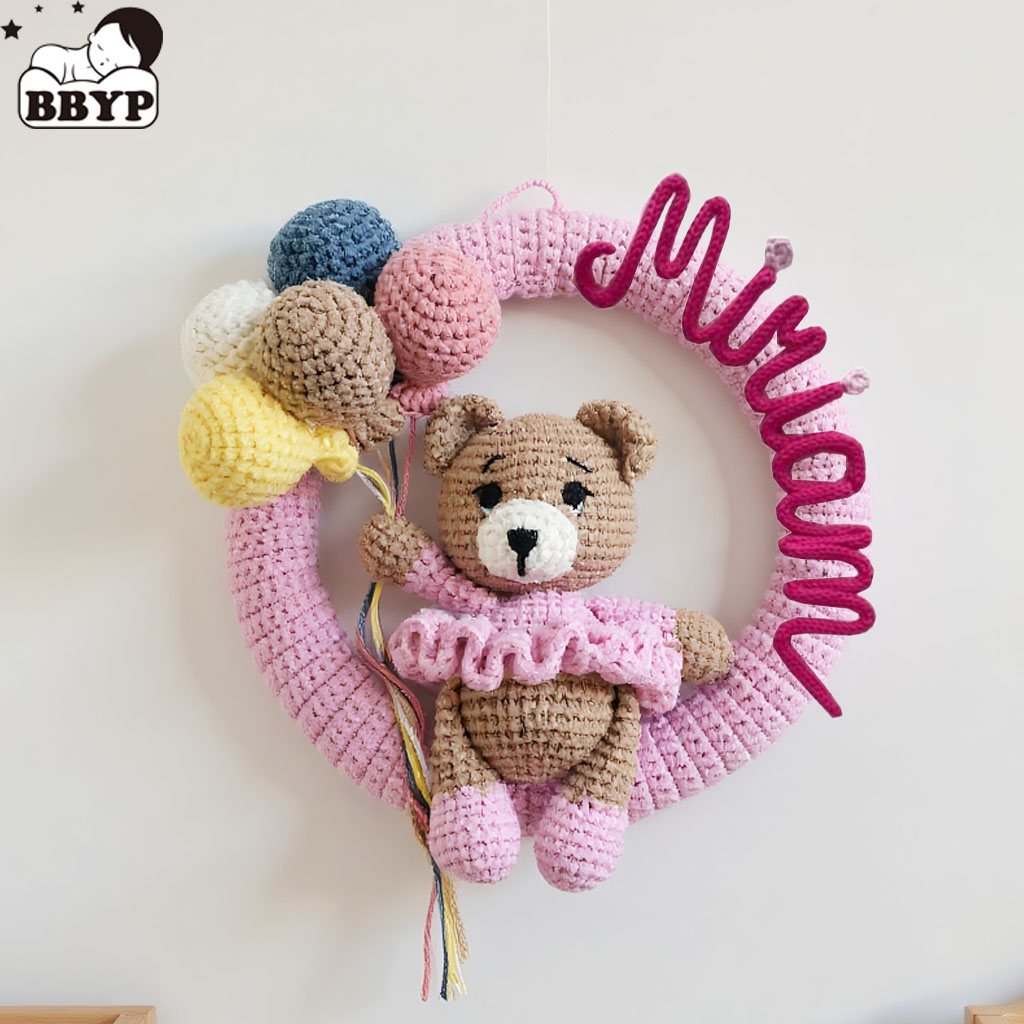 Baby Nursery Toy - 곰과 풍선이 있는 맞춤형 크로셰 이름