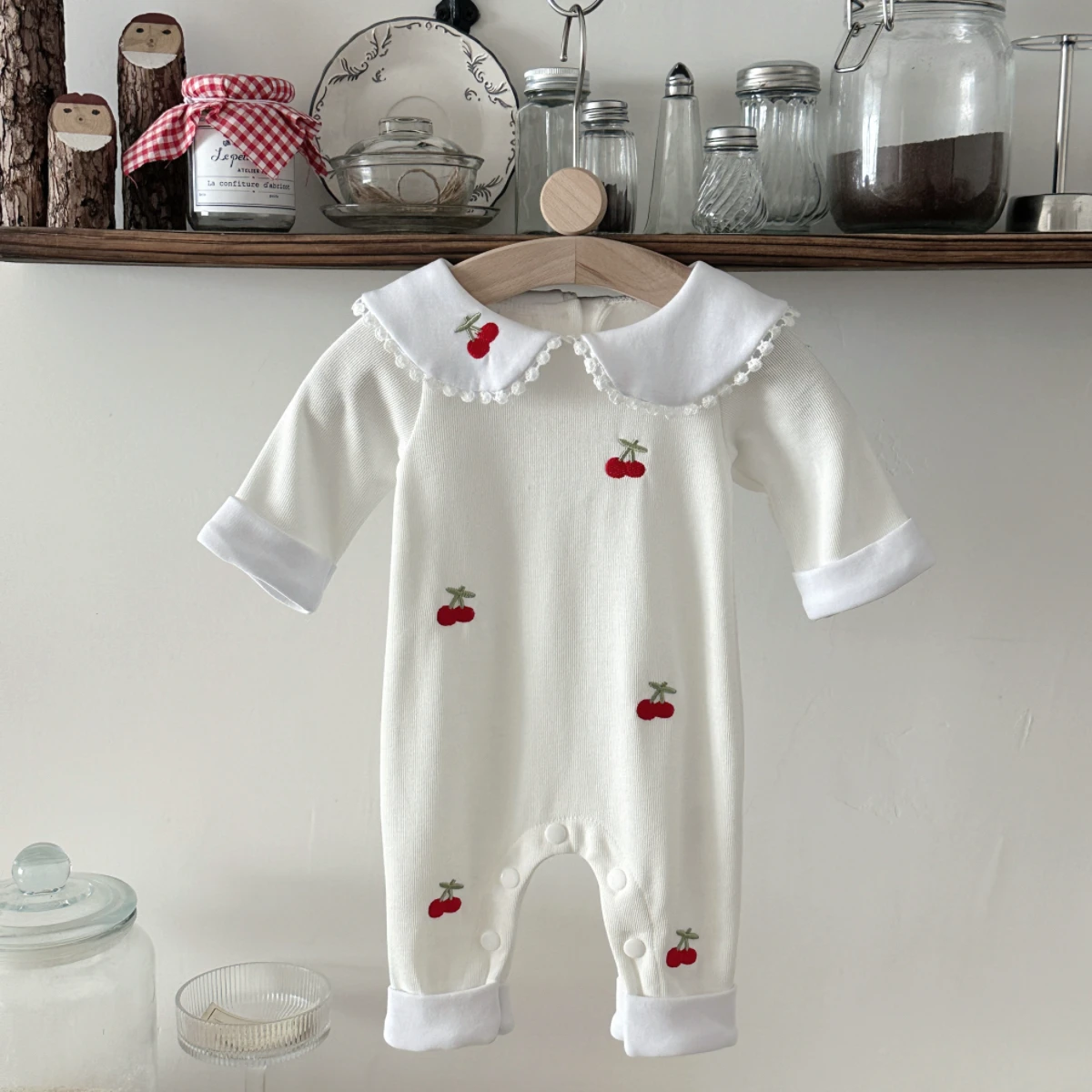 달콤한 체리 자수 아기 롬퍼 봄 가을 피터팬 칼라 긴팔 - Baby Nursery Embroidery 리뷰 및 가격
