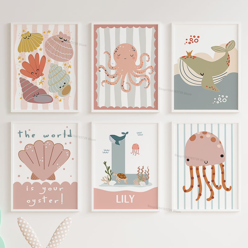 만화 고래 문어 해파리 가리비 사용자 정의 이름 보육원 - Baby Nursery Name Wall Art 리뷰 및 가격