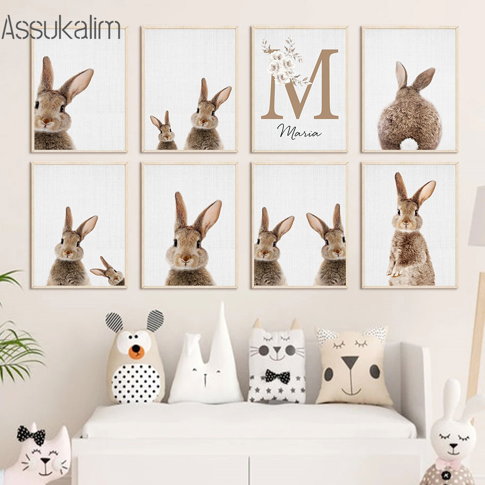 토끼 캔버스 페인팅 사용자 정의 이름 인쇄 포스터 귀여 - Baby Nursery Name Wall Art 리뷰 및 가격