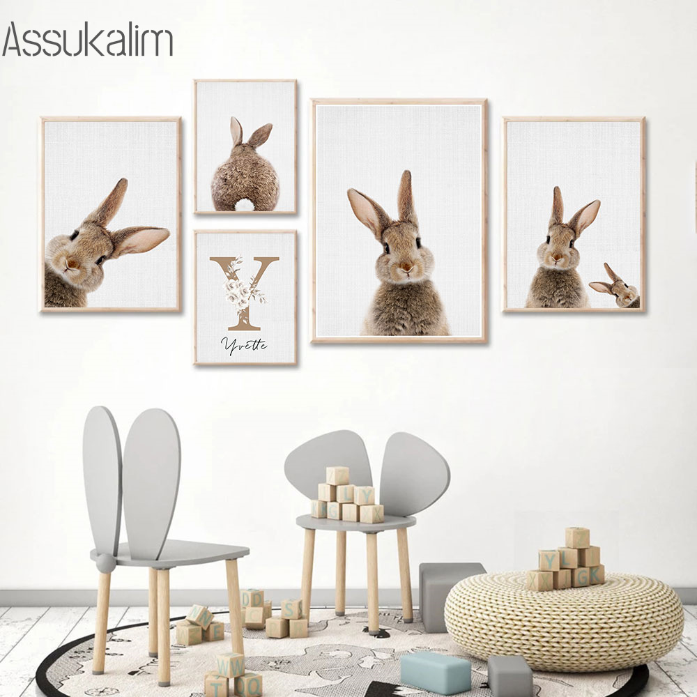 토끼 캔버스 페인팅 사용자 정의 이름 인쇄 포스터 귀여 - Baby Nursery Name Wall Art 리뷰 및 가격