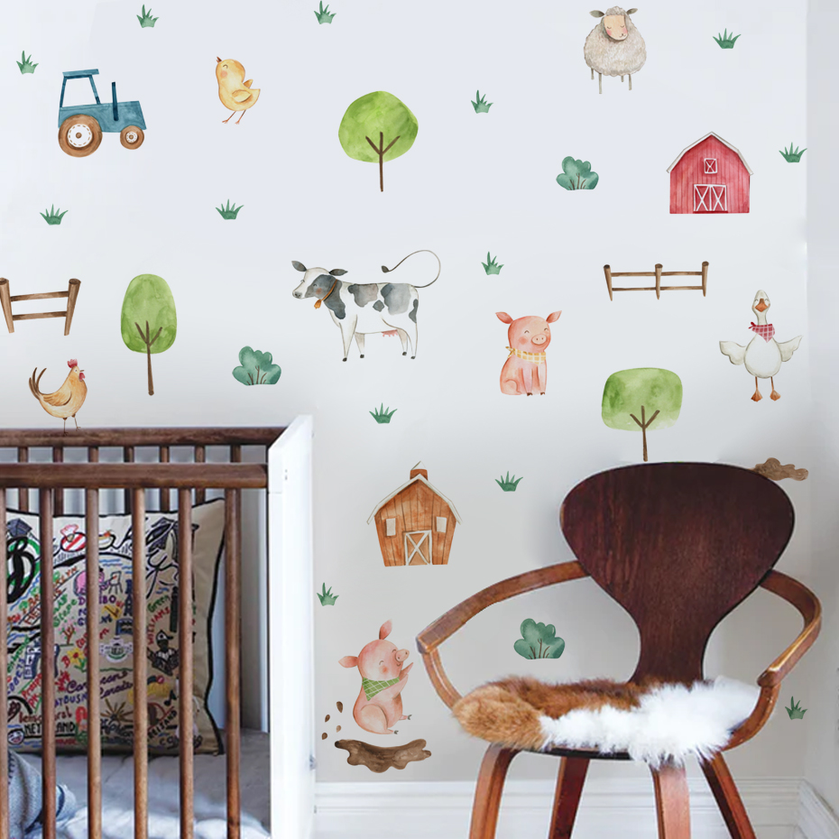 Boho 수채화 귀여운 농장 동물 돼지 가축 벽 스티커 - Baby Nursery Furniture 리뷰 및 가격