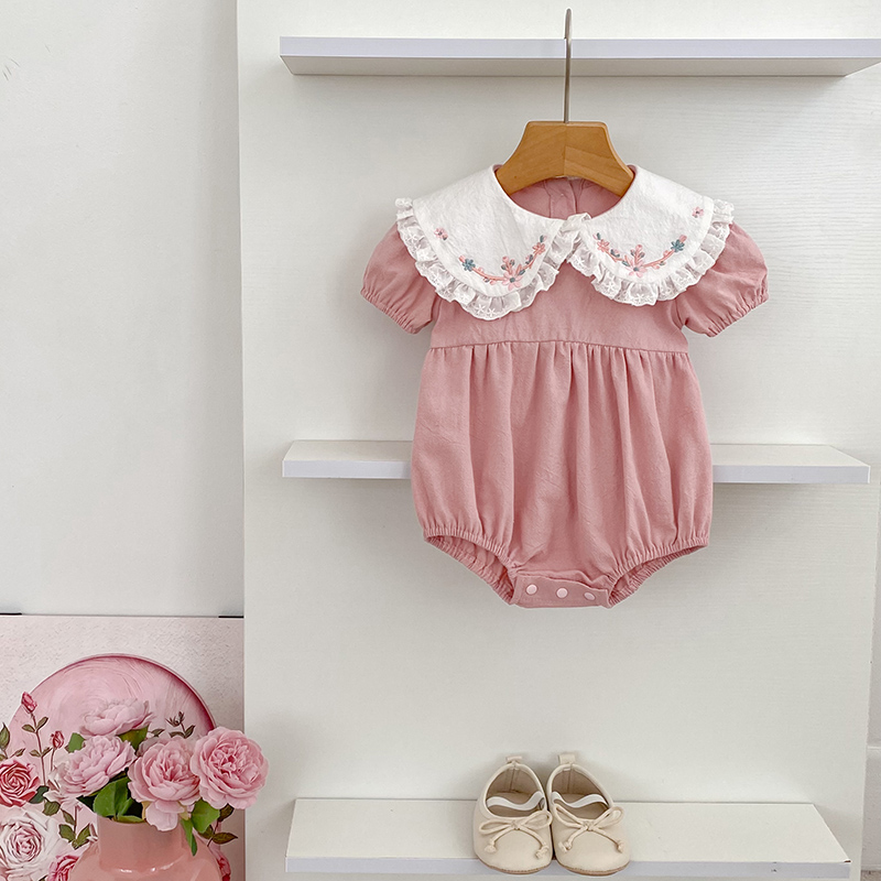 0-24M 신생아 아기 소녀 핑크 Romper 짧은 소 - Baby Nursery Embroidery 리뷰 및 가격