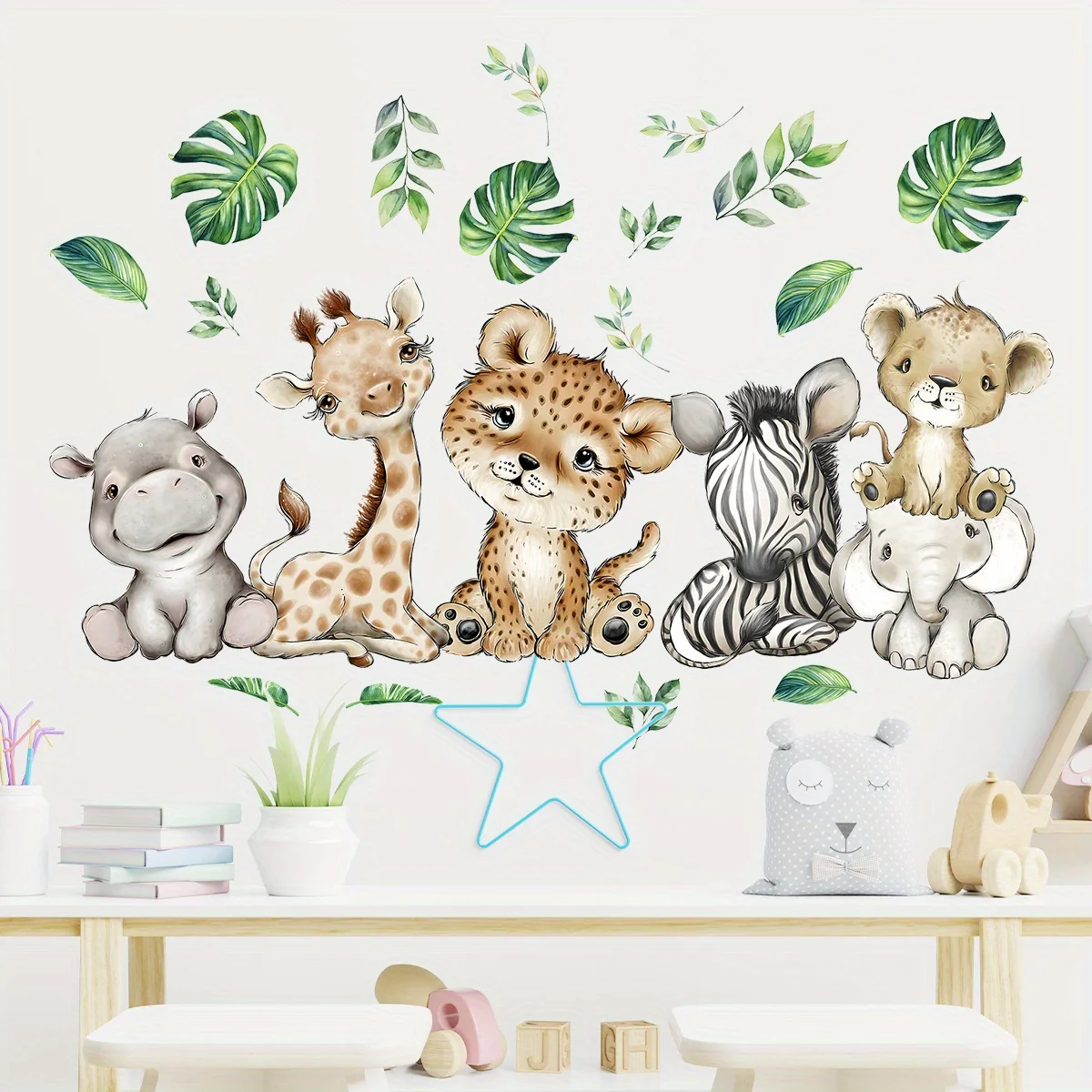 1PC 만화 귀여운 하마 호랑이 코끼리 사슴 나무 동물 - Baby Nursery Decals 리뷰 및 가격