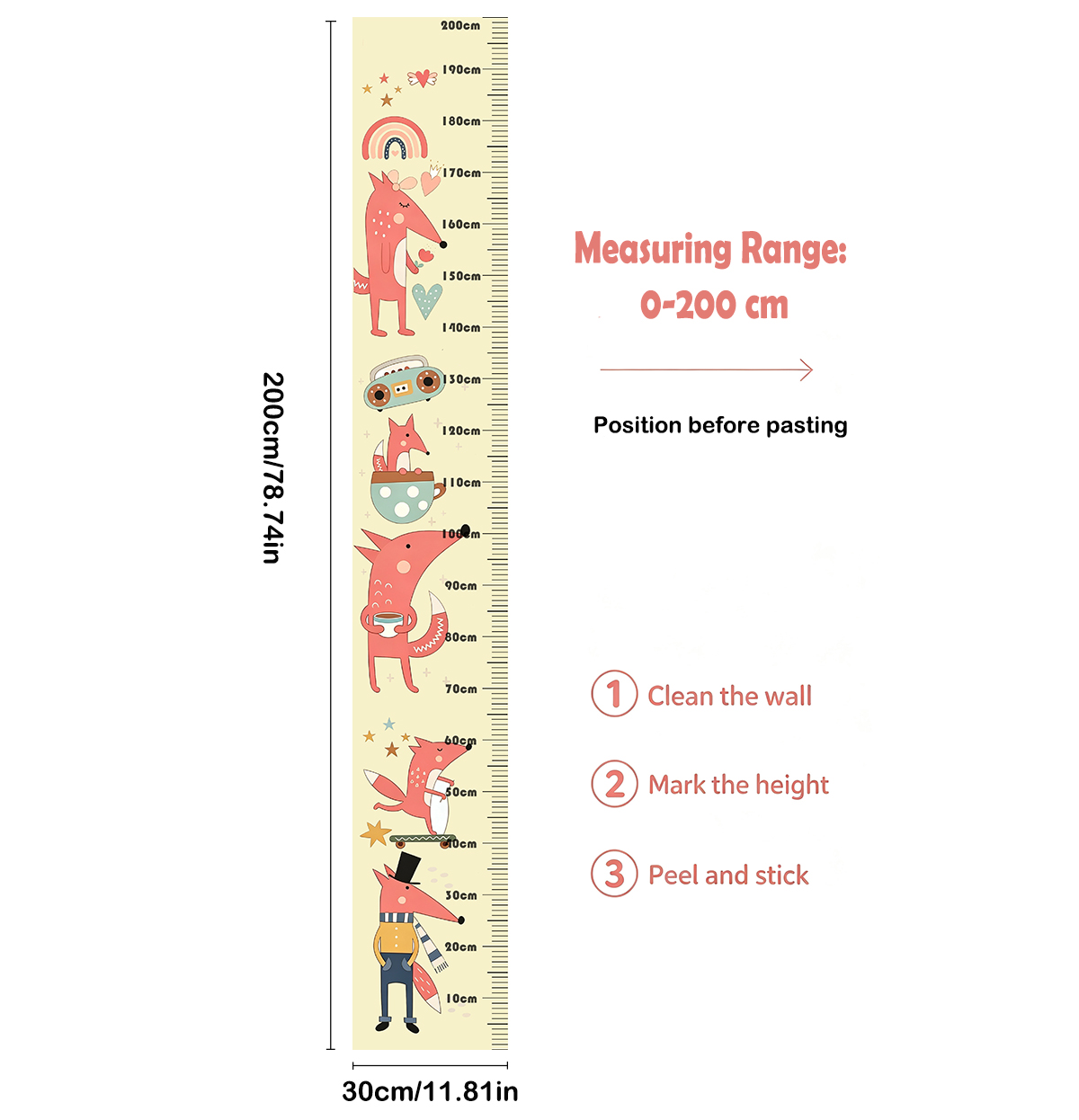 사랑스러운 동물 여우 어린이 키 차트 탈부착 가능 성장 - Baby Nursery Decals 리뷰 및 가격