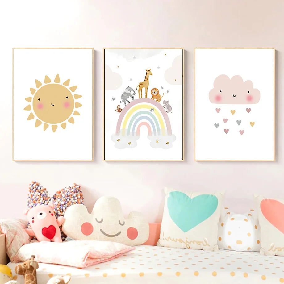기린 코끼리 열기구 태양 무지개 보육원 북유럽 포스터  - Baby Nursery Giraffe 리뷰 및 가격