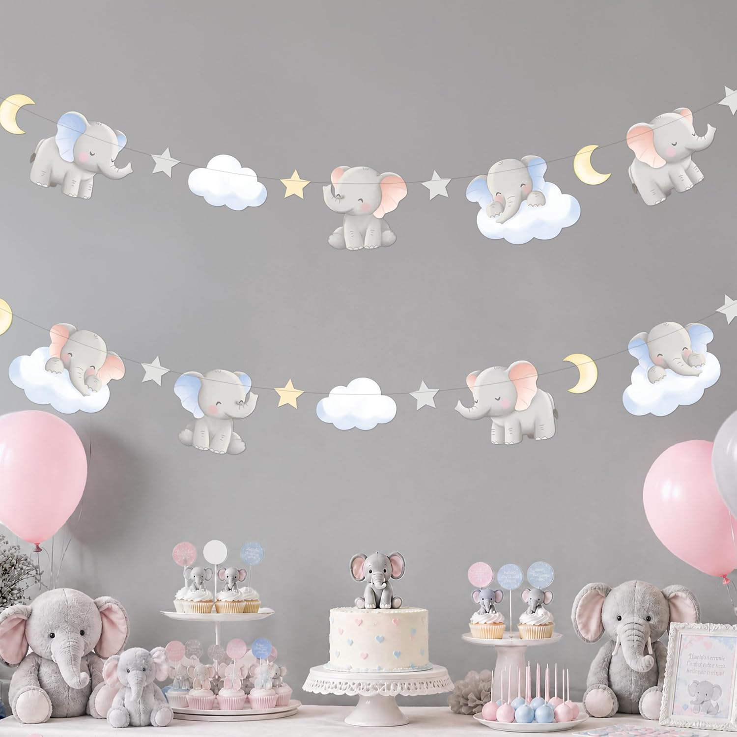 2Pcs 귀여운 코끼리 화환 베이비 샤워 파티 장식 보 - Baby Nursery Garland 리뷰 및 가격