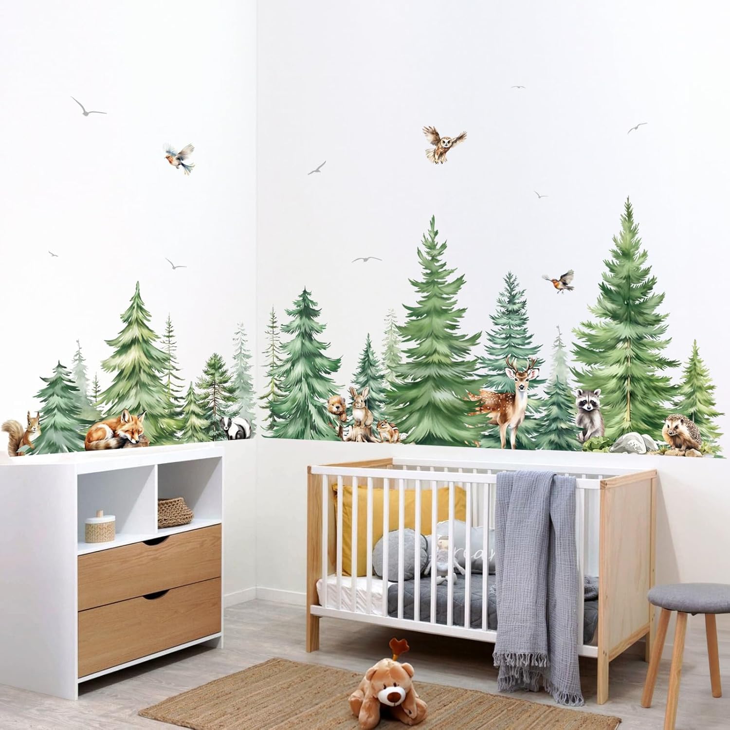 대형 수채화 소나무 동물 벽 스티커 어린이 방 침실 숲 - Baby Nursery Furniture 리뷰 및 가격