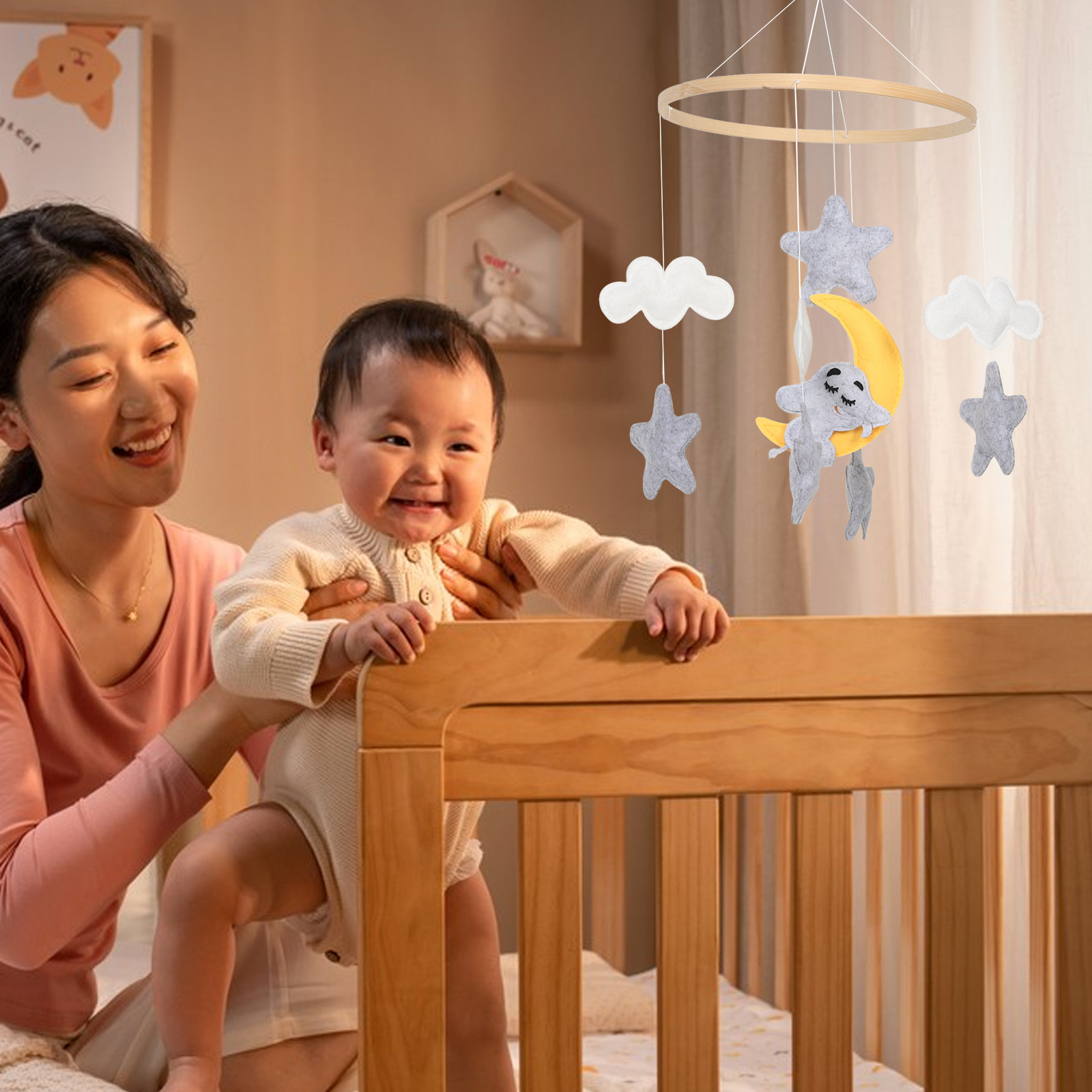 코끼리 구름 별 디자인의 펠트 동물 모빌, 아기 남아  - Baby Nursery Crib 리뷰 및 가격