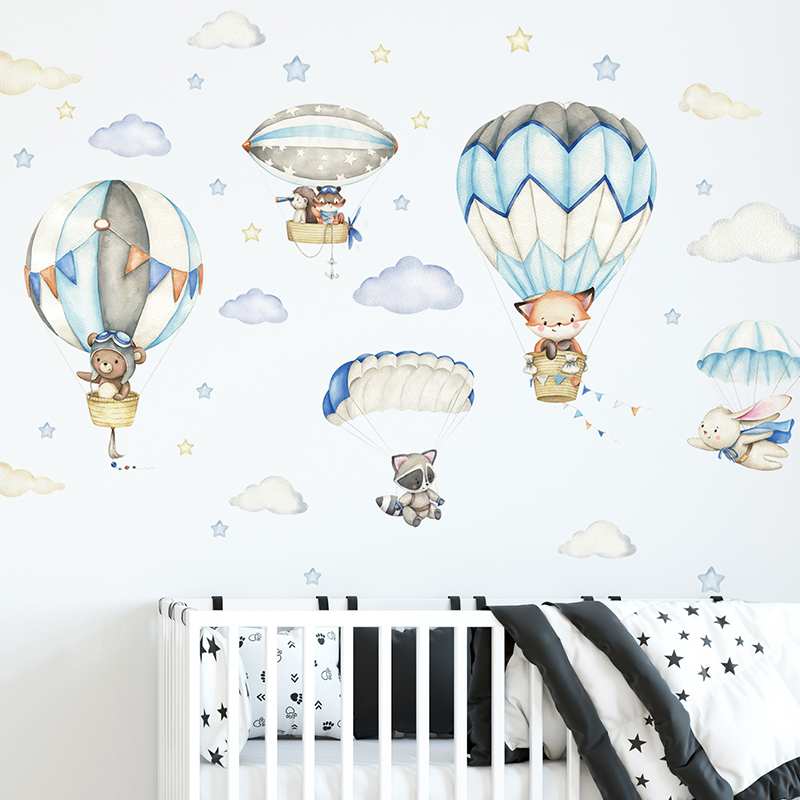 만화 귀여운 동물 뜨거운 공기 풍선 벽 스티커 어린이  - Baby Nursery Decals 리뷰 및 가격