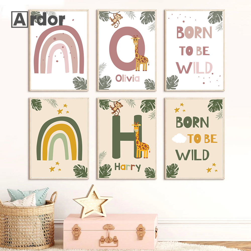 북유럽 정글 동물 포스터 맞춤 이름 캔버스 그림 무지개 - Baby Nursery Name Wall Art 리뷰 및 가격