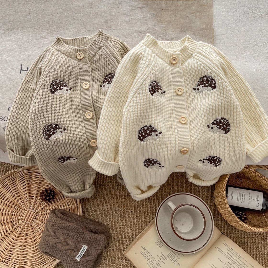 고슴도치 자수 아기 니트 롬퍼 긴소매 버튼 클로저 따뜻 - Baby Nursery Embroidery 리뷰 및 가격