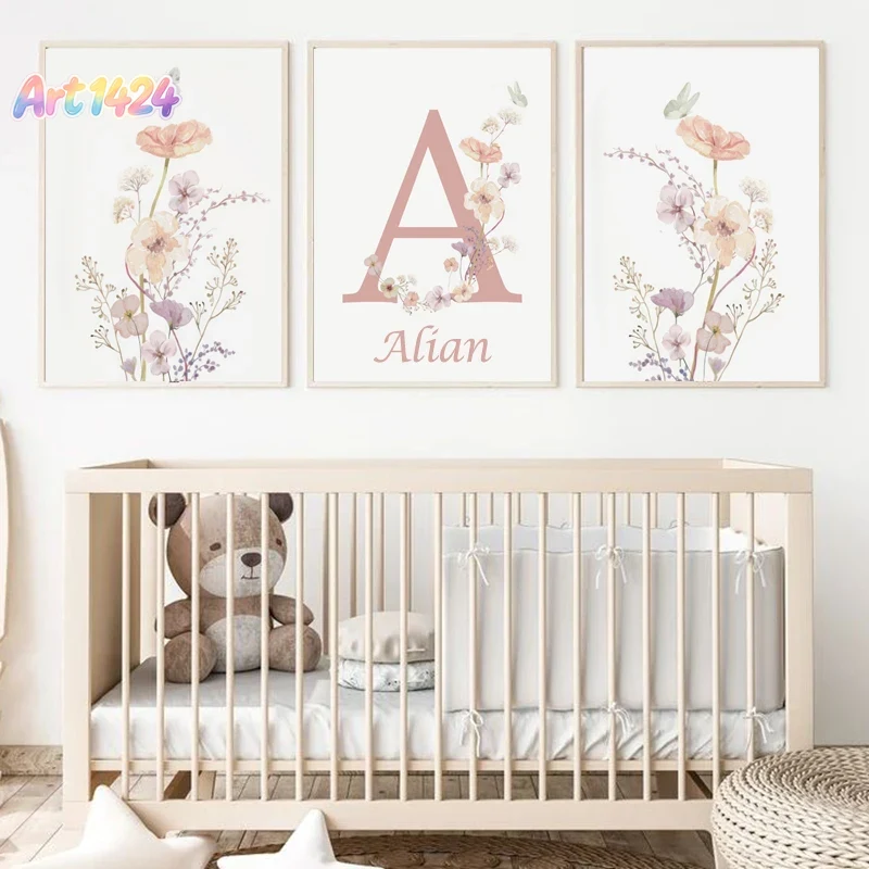 개인화 된 이름 야생화 보육 장식 포스터 그림 핑크 꽃 - Baby Nursery Name Wall Art 리뷰 및 가격