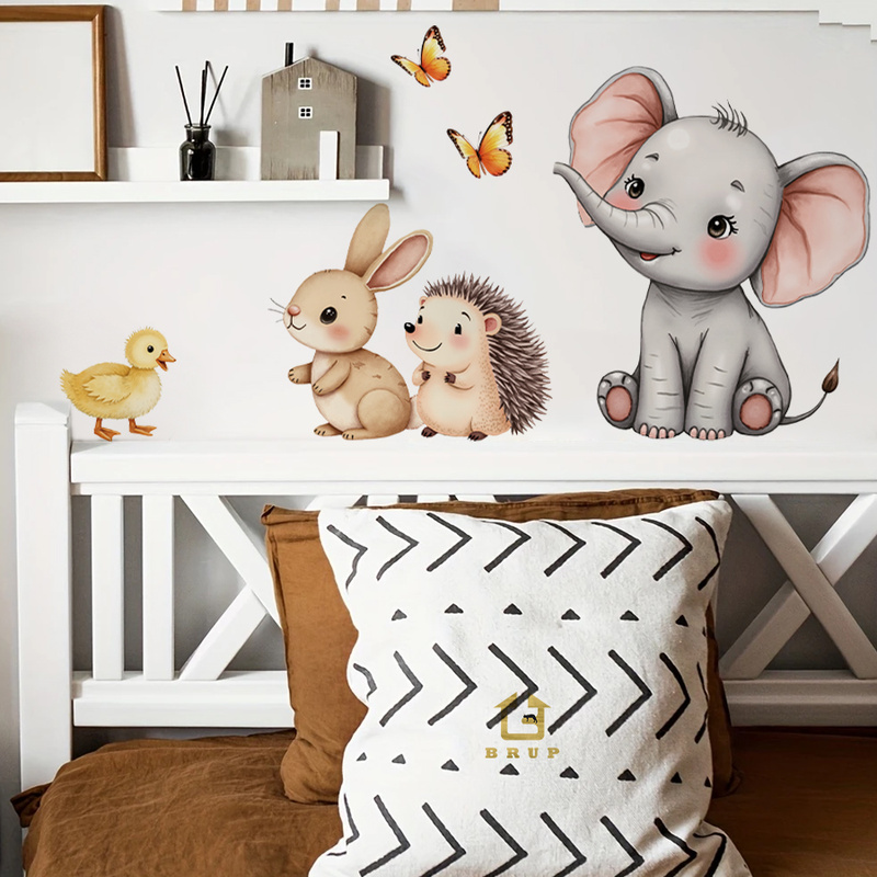 만화 동물 벽 스티커-코끼리 토끼 고슴도치 보육 데칼, - Baby Nursery Decals 리뷰 및 가격