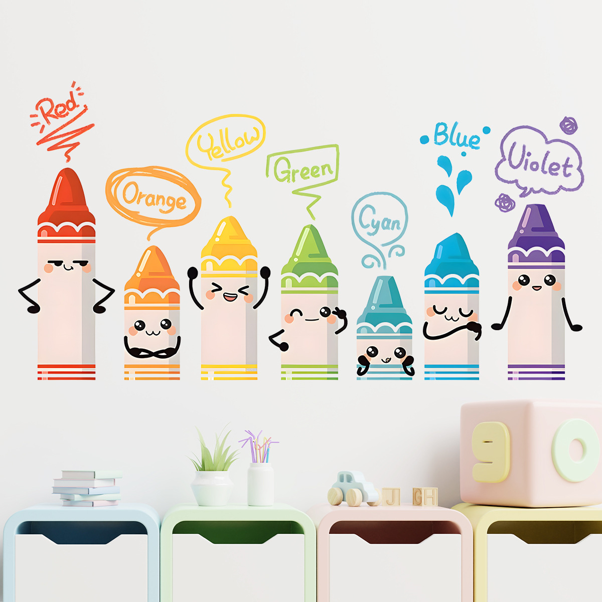 만화 귀여운 다채로운 크레용 패턴 벽 스티커, 어린이  - Baby Nursery Furniture 리뷰 및 가격