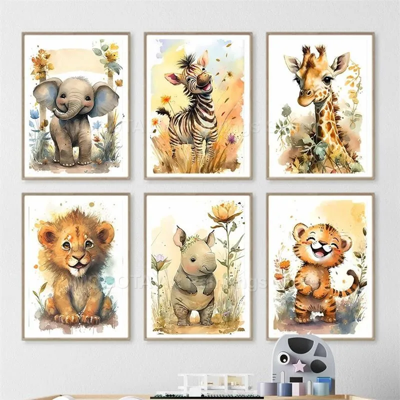 수채화 사자 기린 호랑이 코끼리 얼룩말 보육 벽 아트  - Baby Nursery Giraffe 리뷰 및 가격