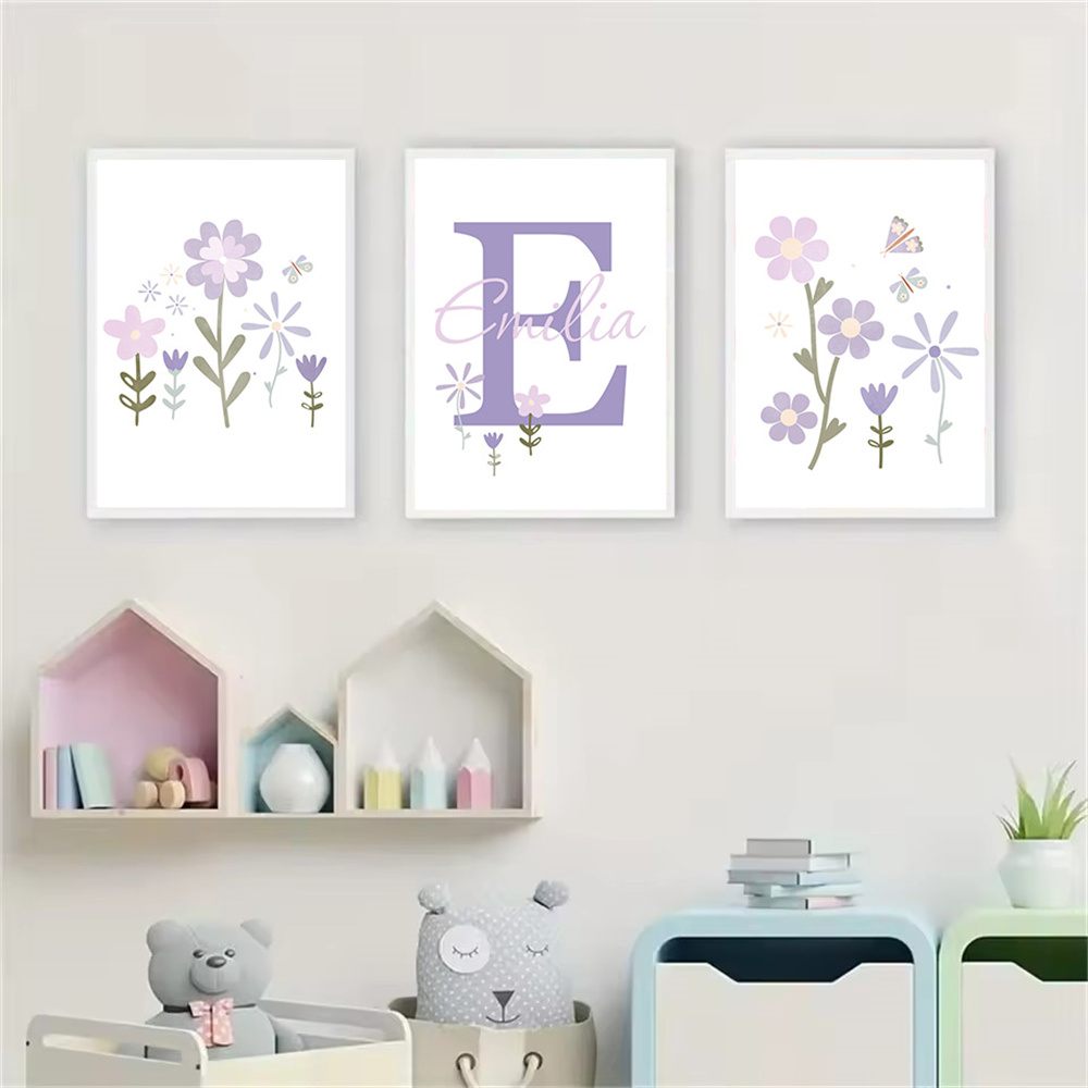 아기 소녀 이름 맞춤 포스터 보라색 꽃 캔버스 아트 페 - Baby Nursery Name Wall Art 리뷰 및 가격