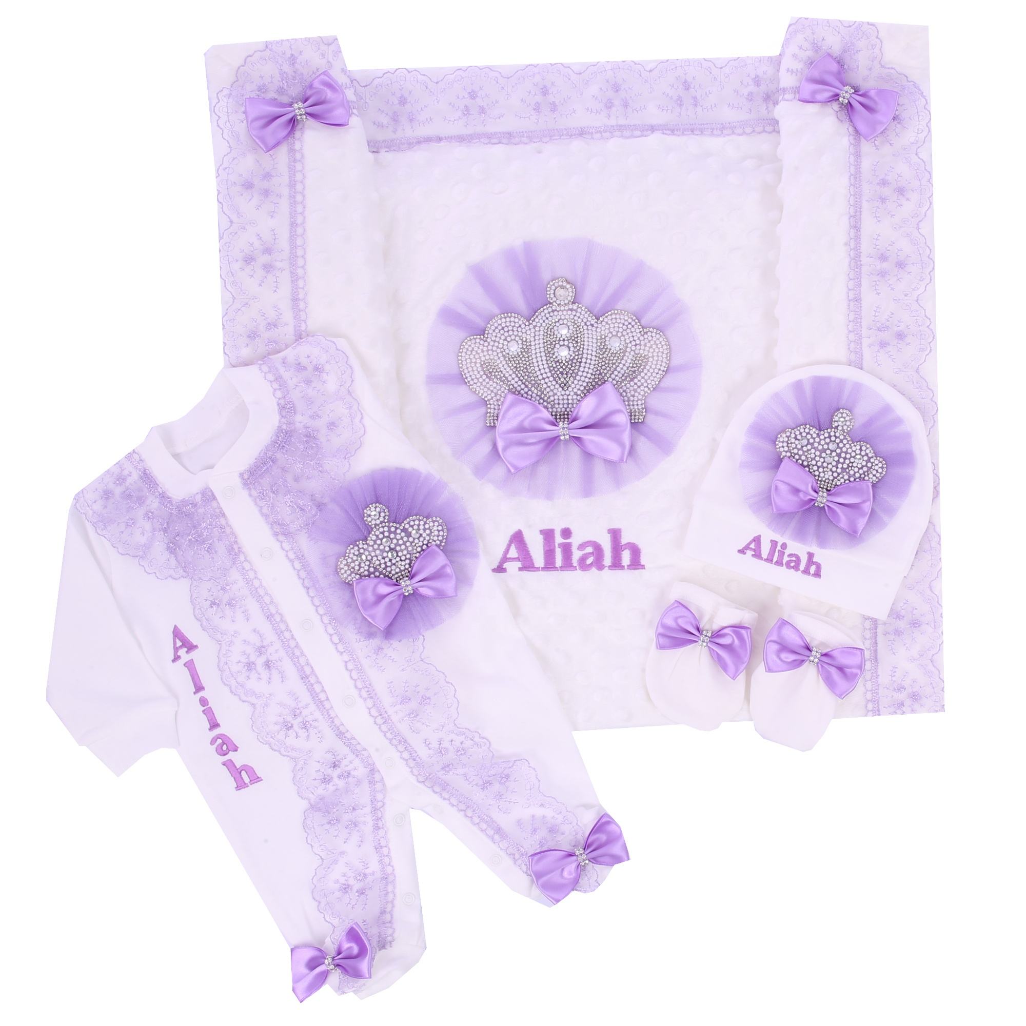 라벤더 레이스 5pcs 아기 소녀 Layette 세트  - Baby Nursery Embroidery 리뷰 및 가격