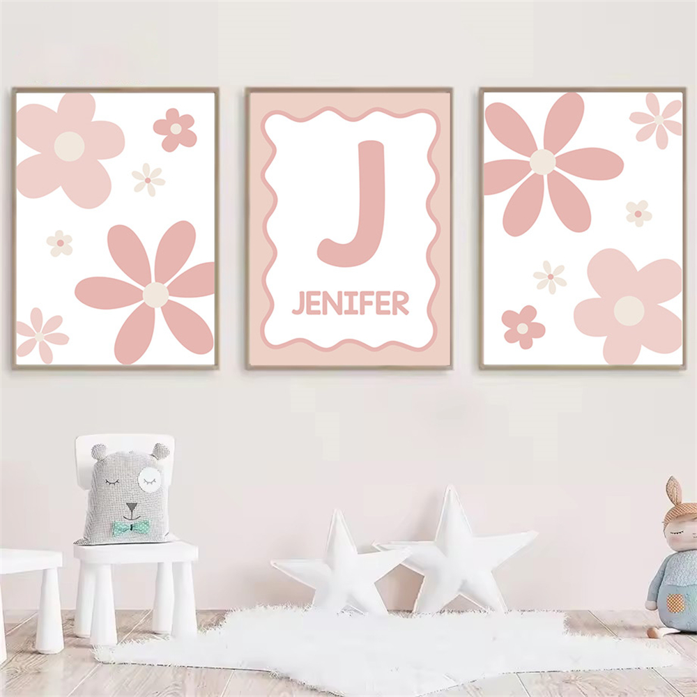 만화 핑크 데이지 포스터 사용자 정의 이름 캔버스 페인 - Baby Nursery Name Wall Art 리뷰 및 가격