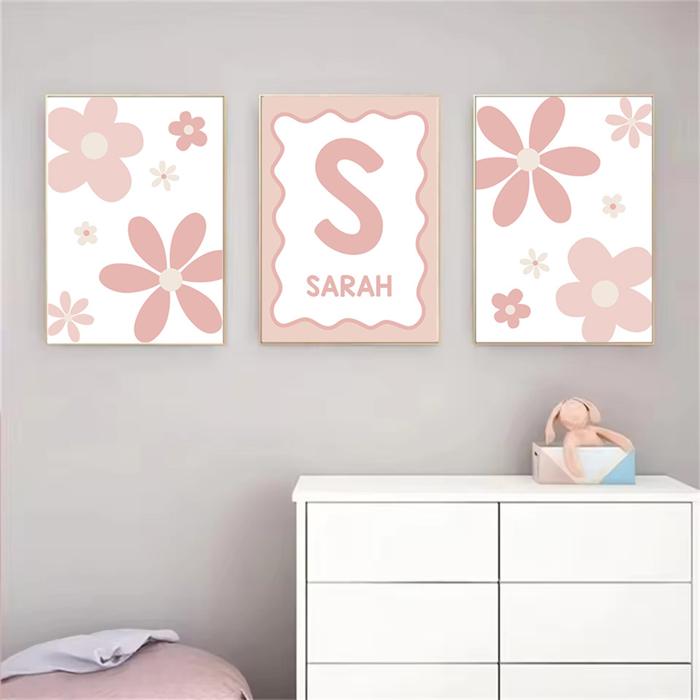 만화 핑크 데이지 포스터 사용자 정의 이름 캔버스 페인 - Baby Nursery Name Wall Art 리뷰 및 가격