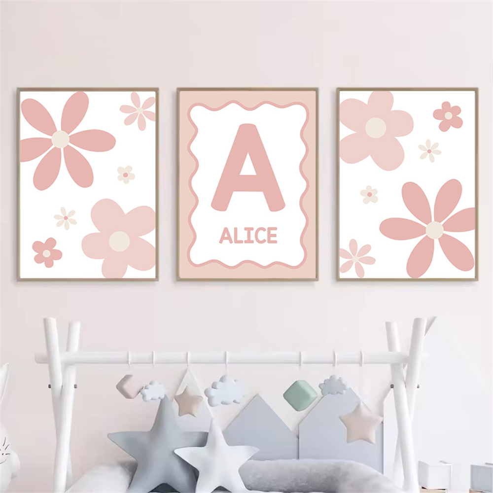 만화 핑크 데이지 포스터 사용자 정의 이름 캔버스 페인 - Baby Nursery Name Wall Art 리뷰 및 가격