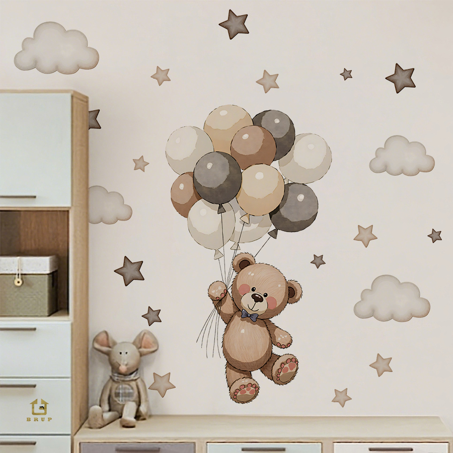 사랑스러운 테디 베어 벽 데칼, 풍선, 별 및 구름이  - Baby Nursery Decals 리뷰 및 가격