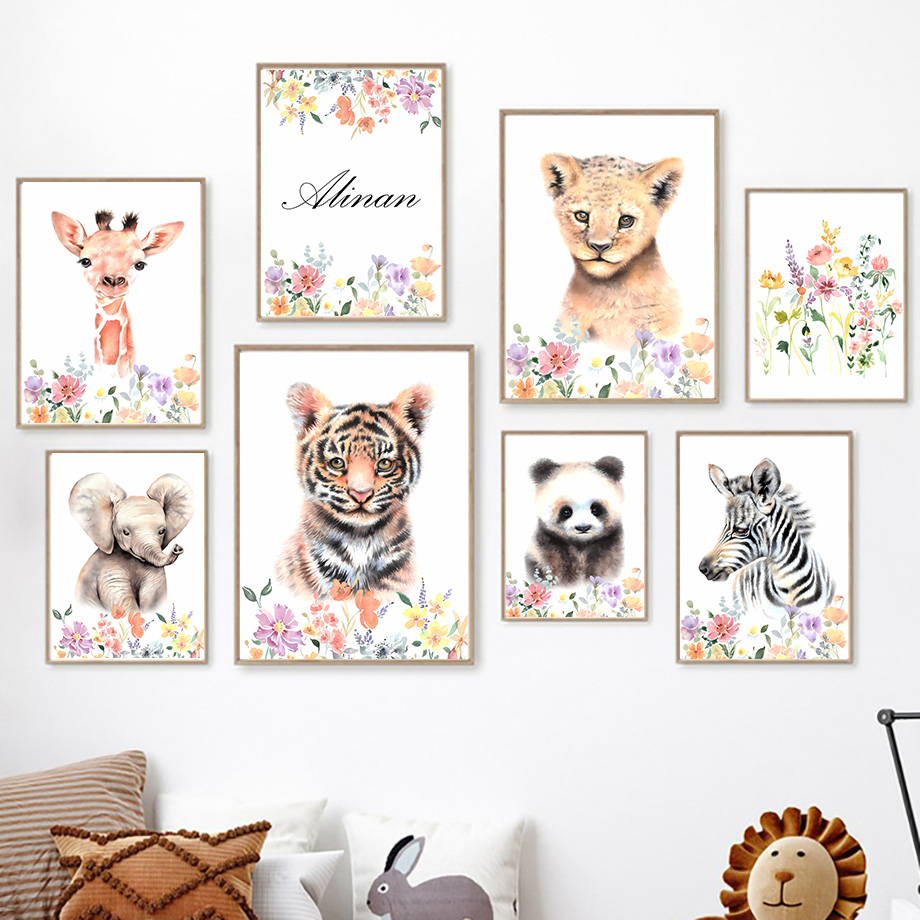 맞춤 이름 호랑이 팬더 코끼리 기린 보육원 벽 장식 다 - Baby Nursery Name Wall Art 리뷰 및 가격