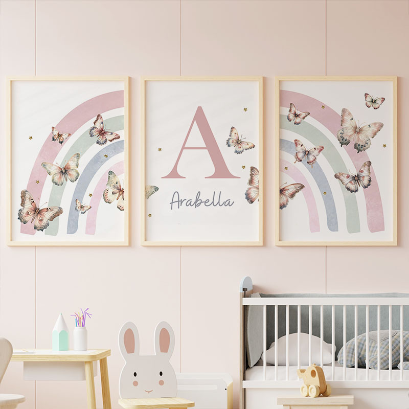핑크 무지개 나비 사용자 정의 아기 이름 벽 예술 보육 - Baby Nursery Name Wall Art 리뷰 및 가격