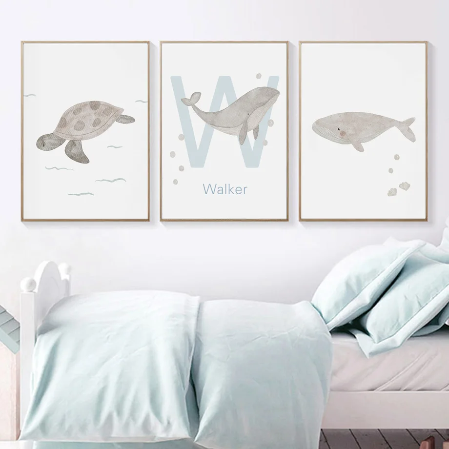 사용자 정의 이름 고래 문어 거북이 백조 바다 동물 보 - Baby Nursery Name Wall Art 리뷰 및 가격