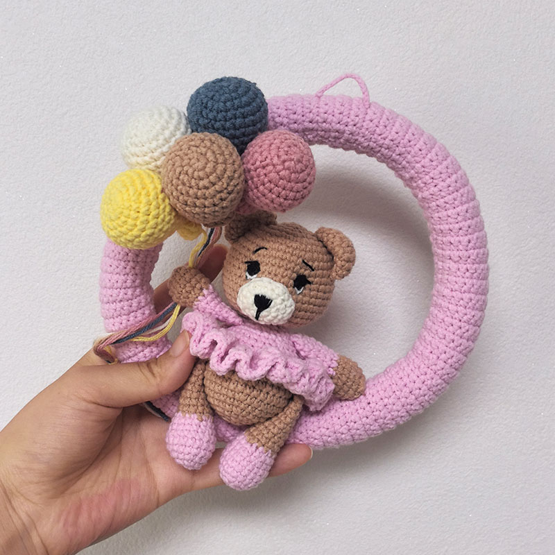 곰과 풍선이 있는 맞춤형 크로셰 이름 화환, 아기를 위 - Baby Nursery Toy 리뷰 및 가격