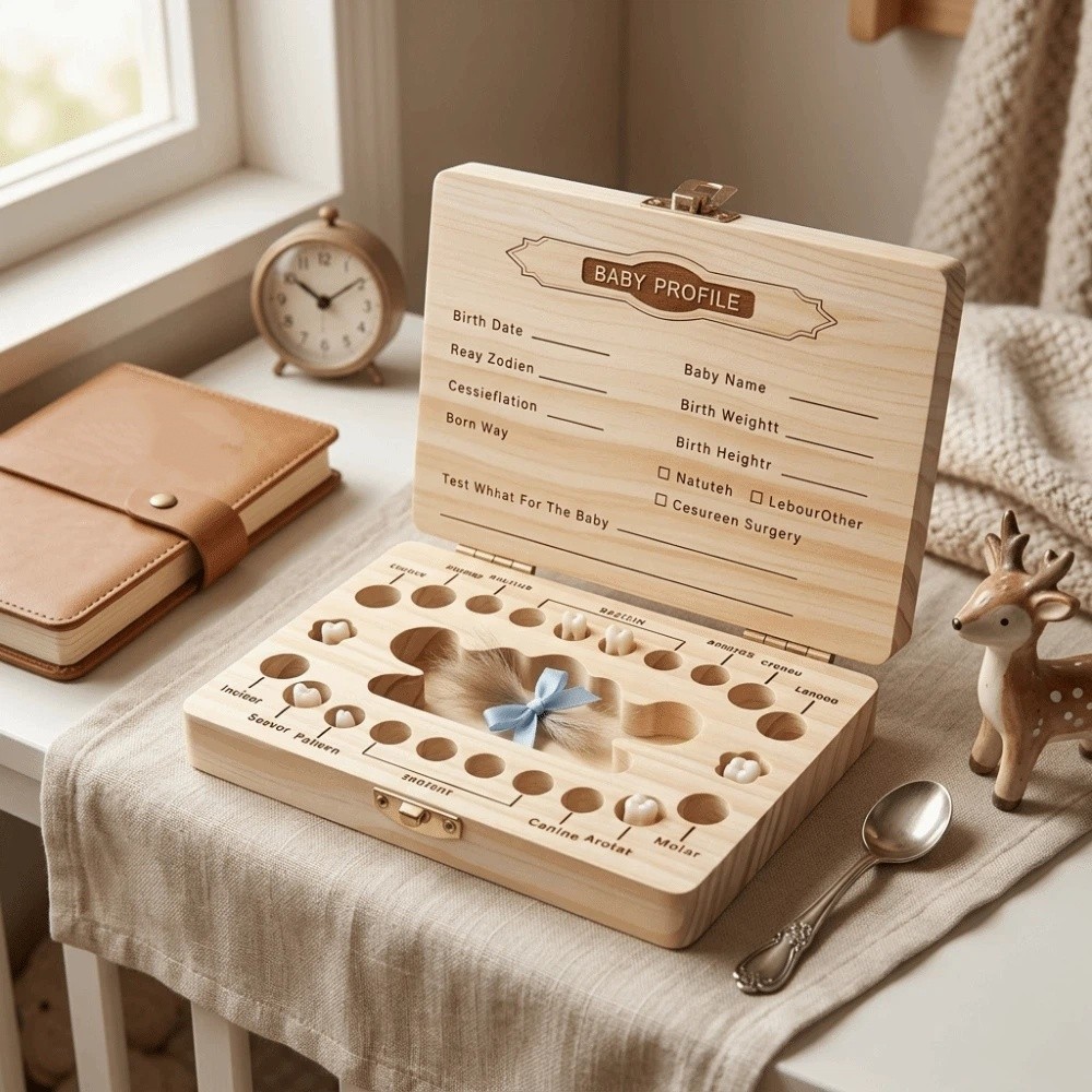 나무로 만든 아기 치아 보관함 특별한 칸막이 부드러운  - Baby Keepsake Box 리뷰 및 가격